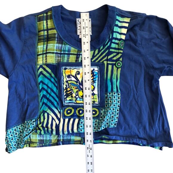 Vtg 90s Surya Boho Crop Top Blue Cotton Beads Butterfly Artisan - Picture 6 of 10